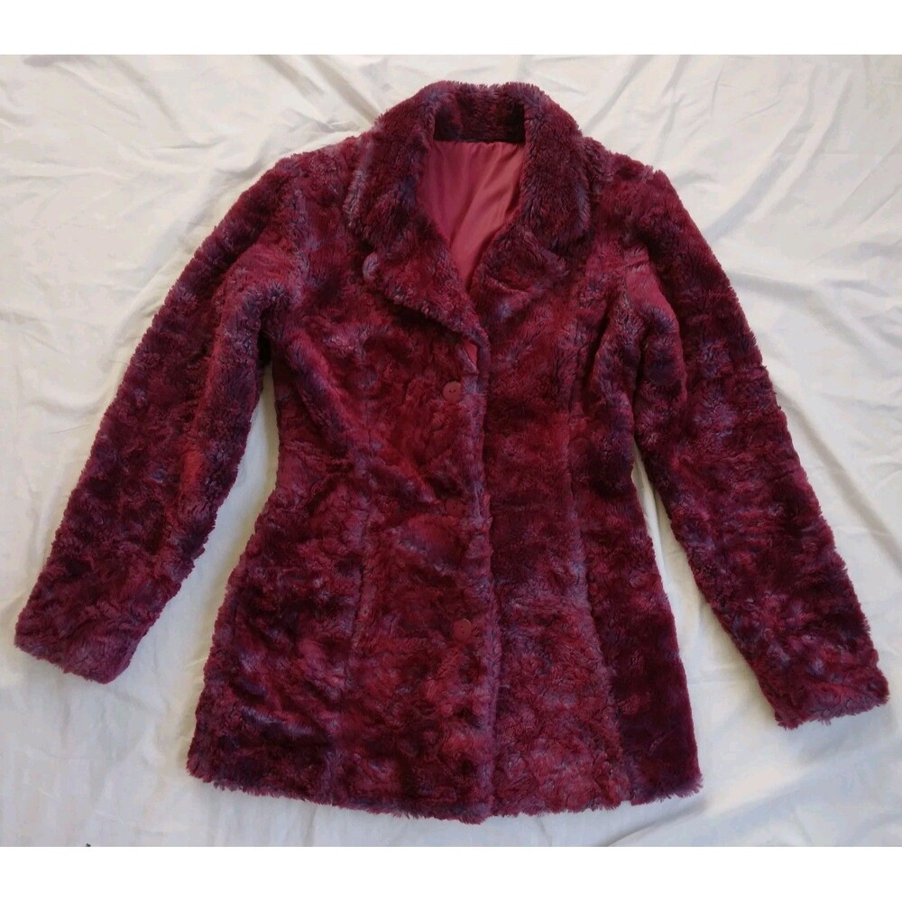 Vintage BB Dakota Faux Fur Jacket Coat Maroon Purple 90s Women's Size Medium